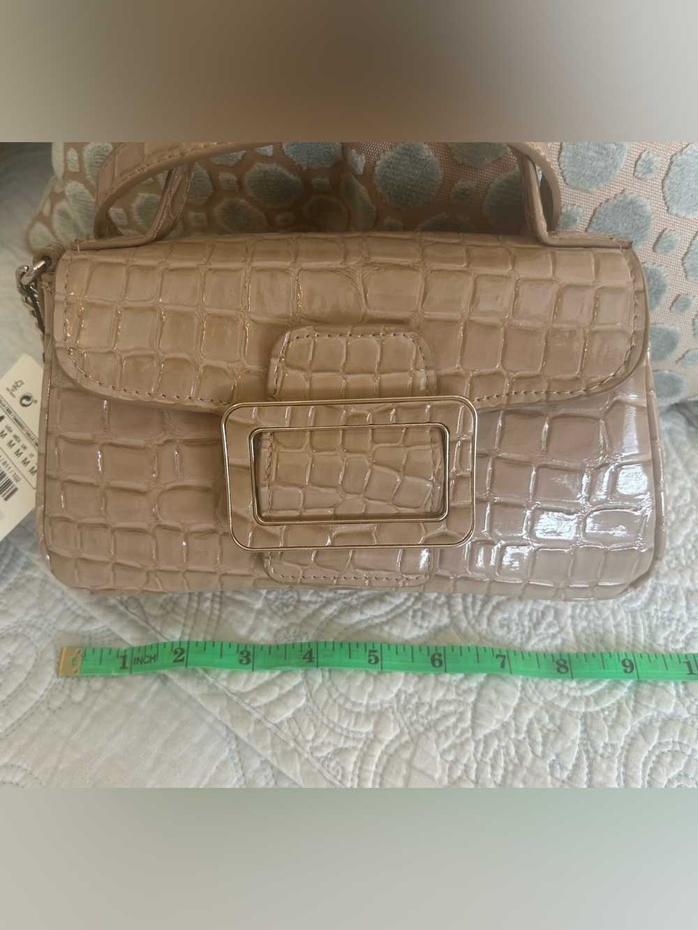 Zara Nude Croc-Embossed Mini Top Handle Bag with Chain Strap - Picture 5 of 8